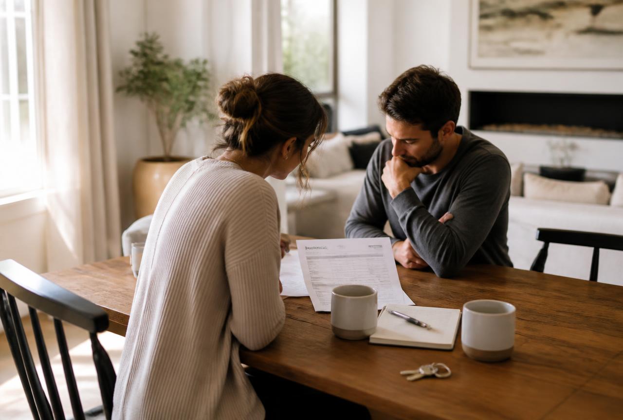 New homeowners in their living room