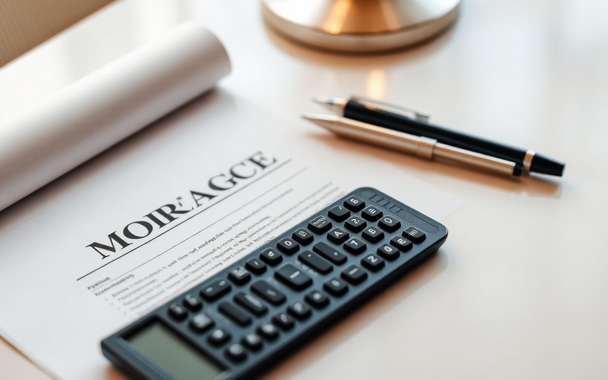 Mortgage documents and a calculator on a desk