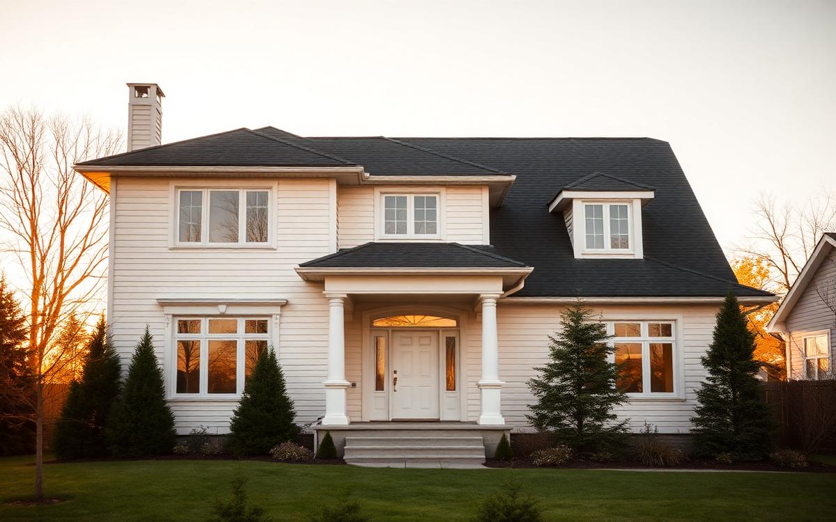 Maison unifamiliale au Québec en fin de journée, projet d'achat à 500 000 $